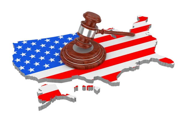ΗΠΑ έννοια δικαιοσύνης. Ξύλινο σφυρί δικαιοσύνης με ηχείο πάνω U — Φωτογραφία Αρχείου