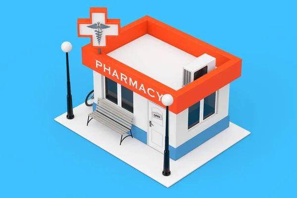Lékárna lékárna obchod budova jako ploché ikony. 3D vykreslování — Stock fotografie