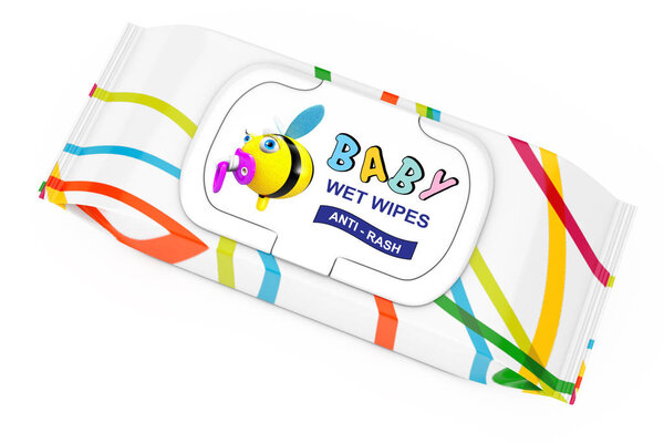 Пакет детских влажных салфеток. 3D-рендеринг
