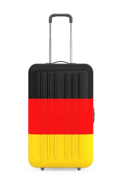 Resa till Tyskland begreppsmässigt. Resväska med Tyskland flagga. 3D vilke — Stockfoto