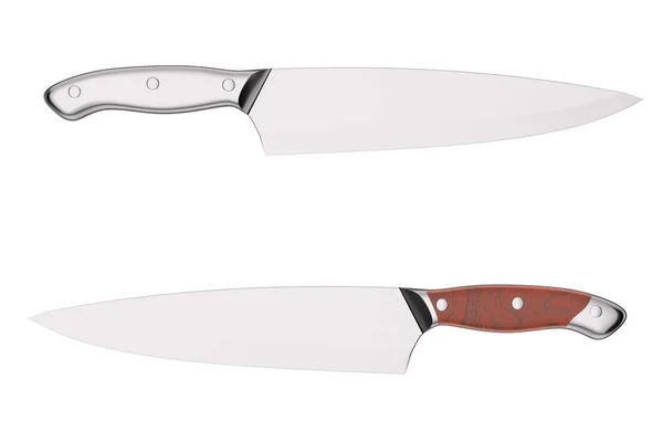 Ocelové kuchyňské Chef nůž. 3D vykreslování — Stock fotografie
