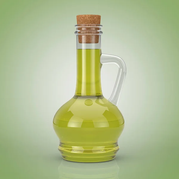 Litet glas karaff flaska olivolja kork. 3D-rendering — Stockfoto