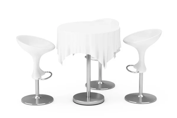 Tabourets de bar modernes blancs avec table et nappe. Rendu 3d — Photo