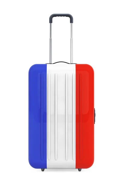 Viaje para França Concep. Mala com bandeira da França. Renderização 3d — Fotografia de Stock