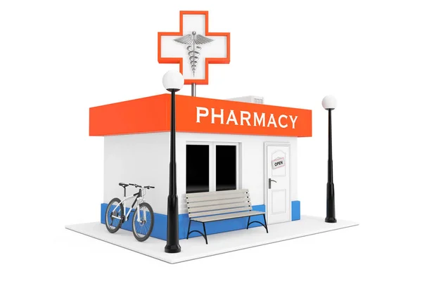 Lékárna lékárna obchod budova. 3D vykreslování — Stock fotografie
