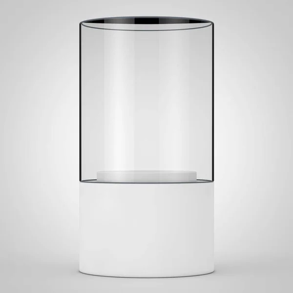 Empty Promotion Glass Showcase with Pedestal. 3d Rendering — Stock Photo, Image