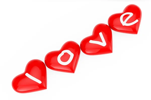 Láska znamení nad červené srdce. 3D vykreslování — Stock fotografie