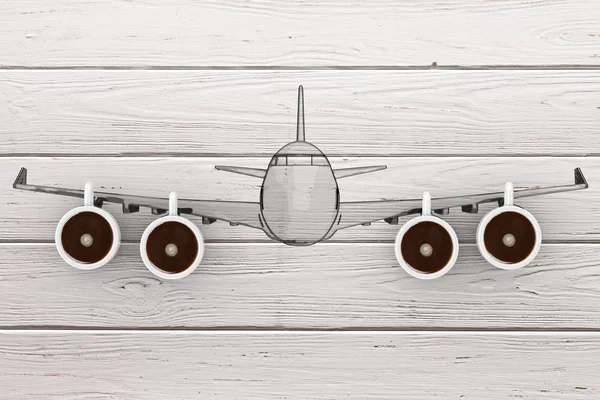 새로운 개념에 비행. 제트로 커피 컵과 현대 비행기 — 스톡 사진