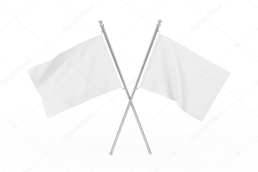 Two Crossed White Blank Flags. 3d Rendering