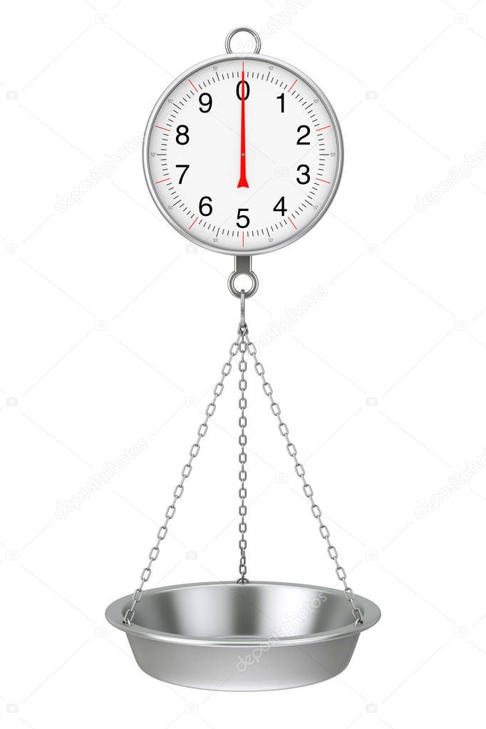 Hanging Weight Scale with Chain and Empty Dish. 3d Rendering