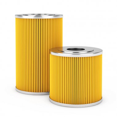 Otomotiv sarı yağ filtre kartuşu. 3D render