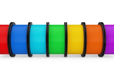 3D yazıcı renk Filament bobinleri. 3D render