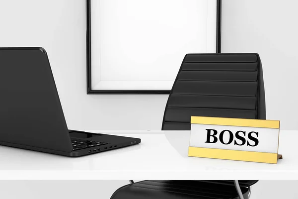 Boss Workplace Concept. Golden Boss Identification Plate and Lap — Stock Photo, Image