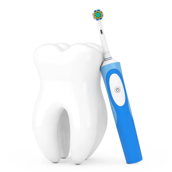 New Electric Toothbrush on a Charge Stand near Big White Tooth. — Stock Photo, Image