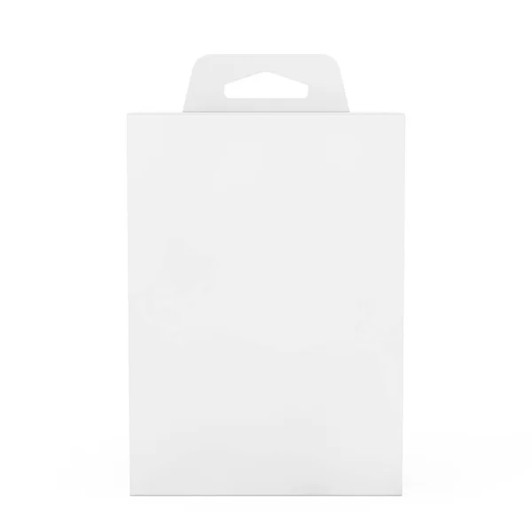 样机白色产品包装盒, 带挂槽。3d 渲染 — 图库照片