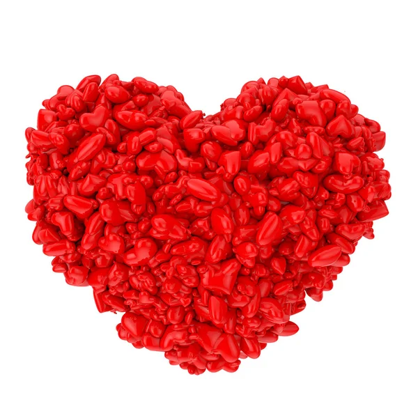 Beaucoup de Coeur Rouge en Forme de Grand Coeur. Rendu 3d — Photo