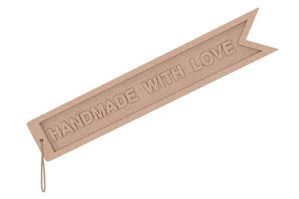 Etiqueta artesanal de madera con hecho a mano con signo de amor y cuerda. 3d Rende —  Fotos de Stock