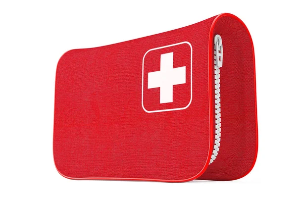 Red First Aid Kit Soft Bag con Croce Bianca. 3d Rendering — Foto Stock