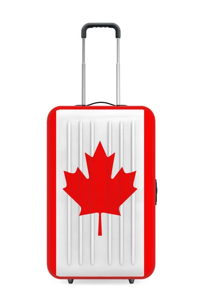 Подорож до Канади Concep. Валіза з Канади прапор. 3D-рендерінг — стокове фото