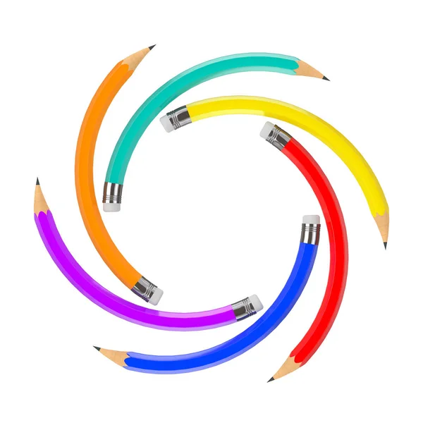 Farbstifte biegen sich in Kreisform. 3D-Darstellung — Stockfoto