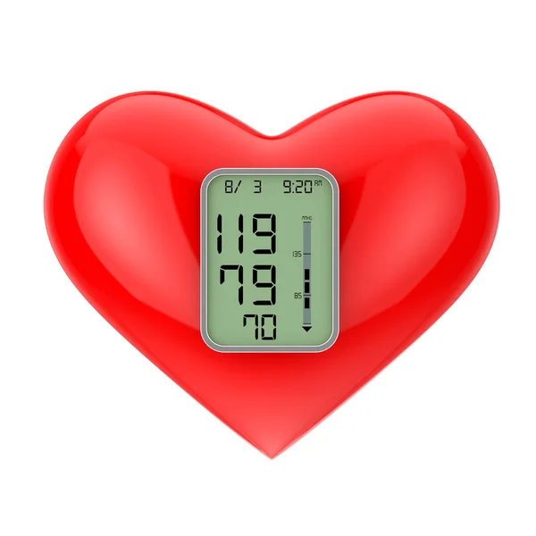 Coeur rouge avec écran de moniteur de pression. Rendu 3d — Photo