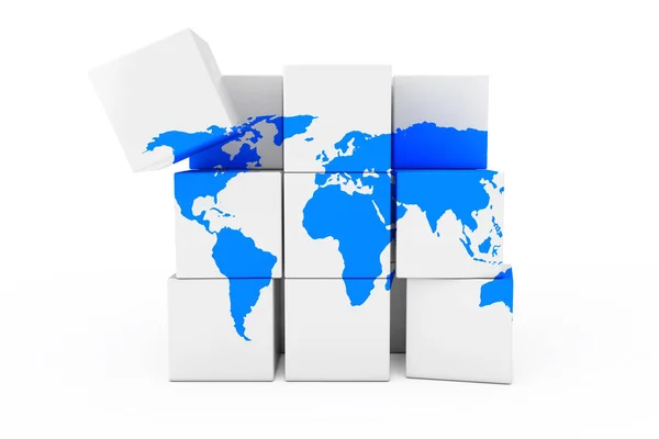 Globe World Earth Map in the Form of Cube. 3d Rendering — Stock Photo, Image