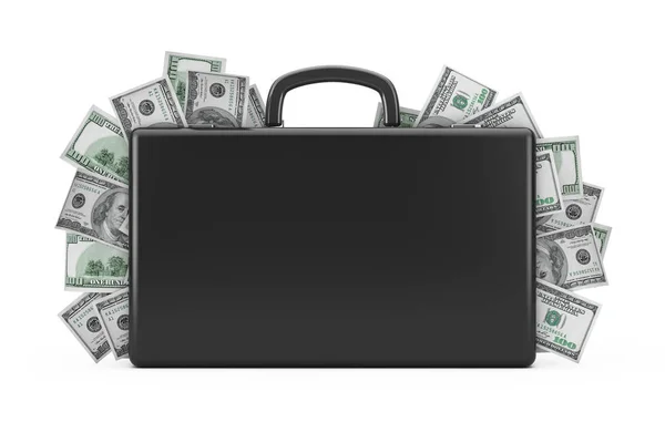 Black Suitcase Full of Hundred Dollars. 3d Rendering — Stock Photo, Image