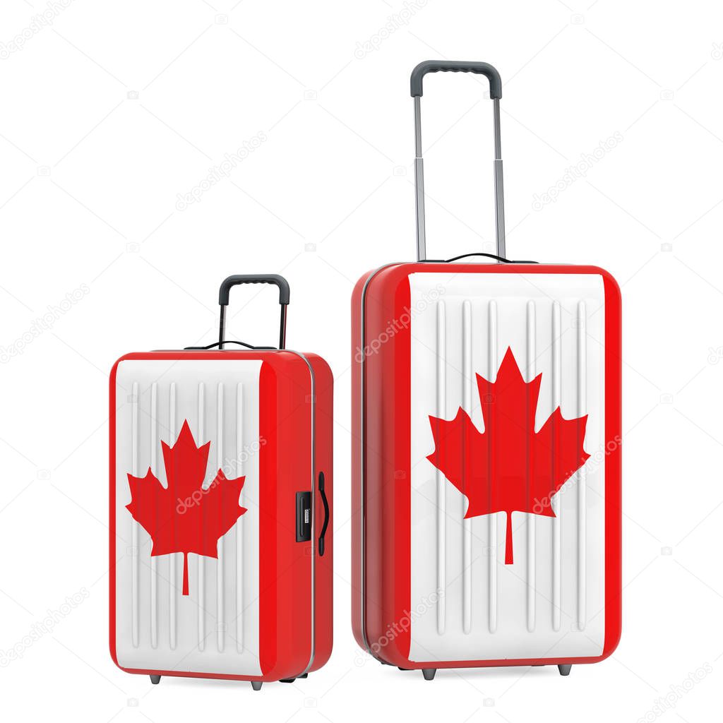 Travel to Canada Concep. Suitcase with Canada Flag. 3d Rendering