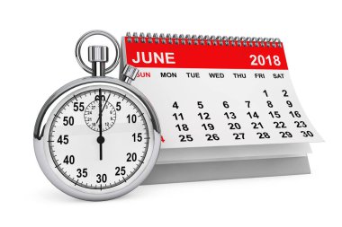 Kronometre ile Haziran 2018 takvim. 3D render