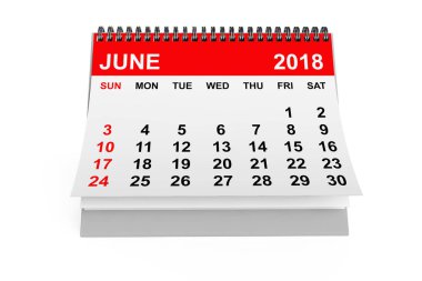 Takvim Haziran 2018. 3D render