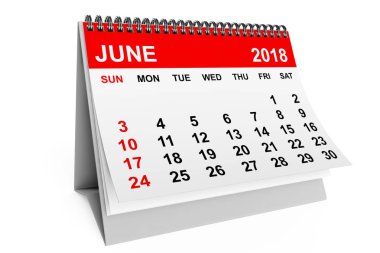 Takvim Haziran 2018. 3D render