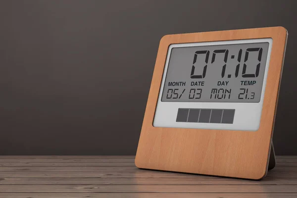 Wooden Solar Digital Modern Alarm Clock. 3d Rendering — Stock Photo, Image
