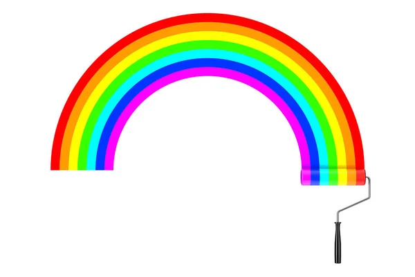 페인트 롤러와 무지개 색상 선. 3 차원 렌더링 — 스톡 사진