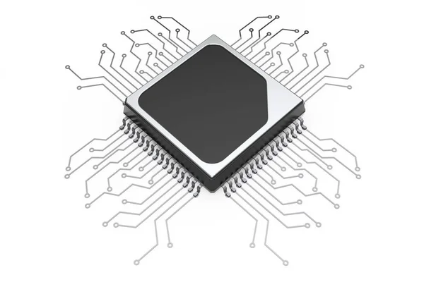 Microchip Cpu Processor met Circuit. 3D-rendering — Stockfoto