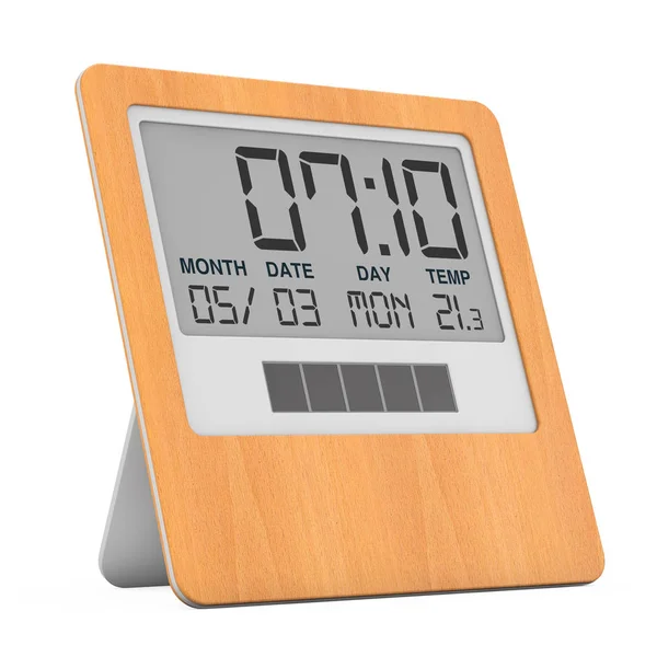 Fából készült Solar digitális Modern Alarm Clock. 3D-leképezés — Stock Fotó