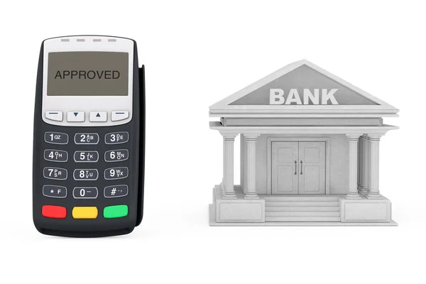 Credit Card Payment Terminal near Bank Building. 3d Rendering — Stock Photo, Image