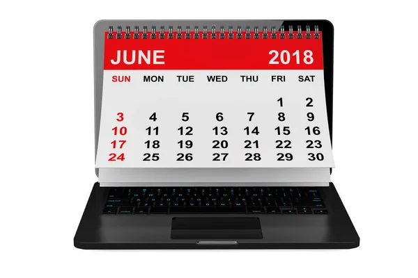 June 2018 calendar over laptop screen. 3d rendering — Stock Photo, Image