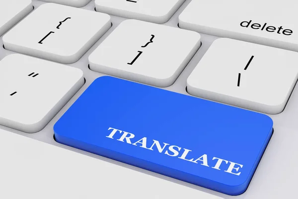 Blue Translate Key на белой клавиатуре ПК. 3D-рендеринг — стоковое фото