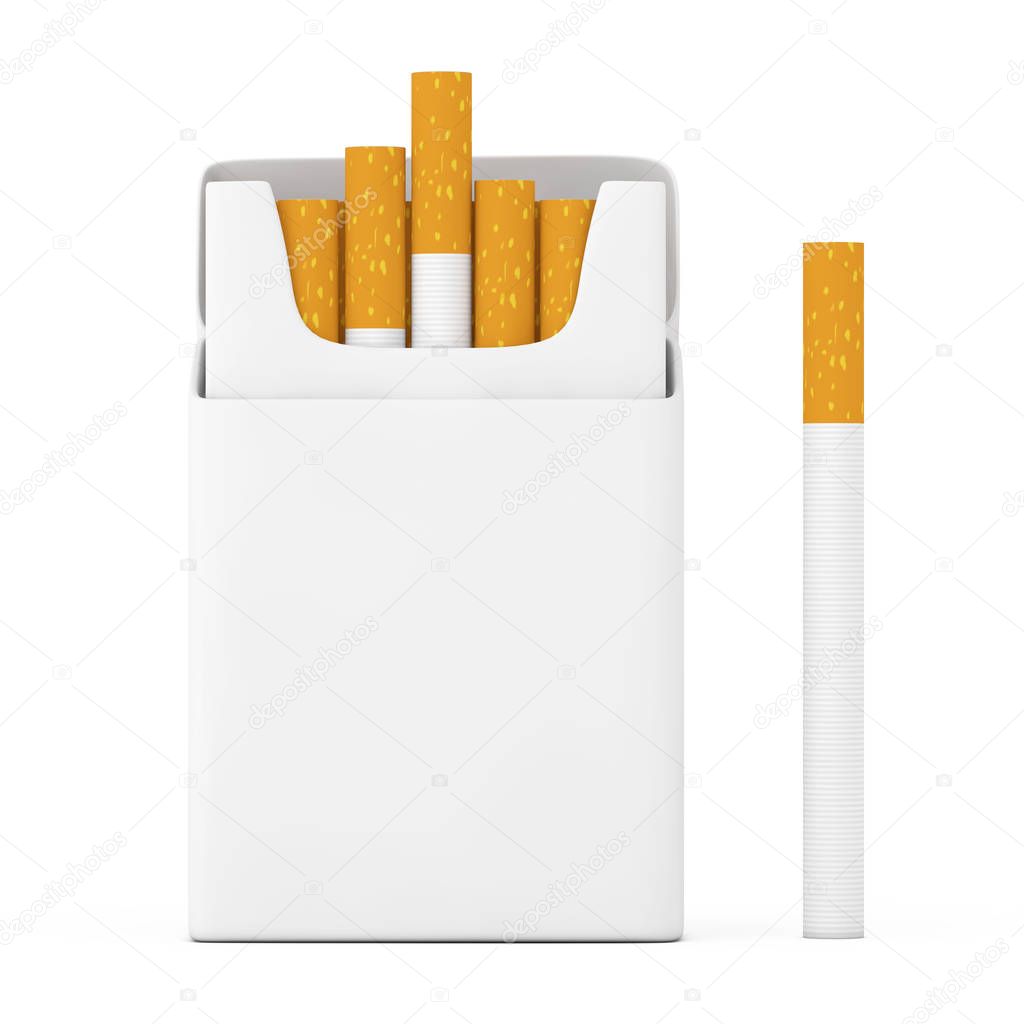 Cigarette near Mockup Blank Cigarettes Pack. 3d Rendering