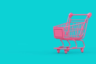 Pembe Alışveriş Sepeti Trolley Mock Up Duotone. 3d Rendering