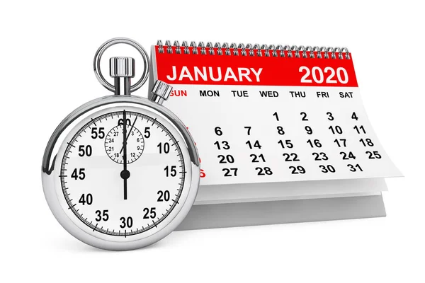 2020 Ano Calendário de janeiro com cronômetro. Renderização 3d — Fotografia de Stock