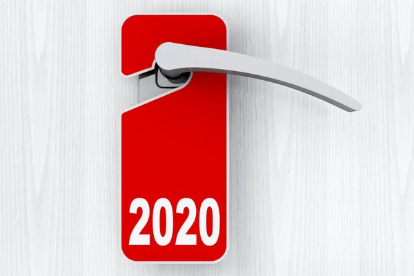 Door with 2020 New Year Sign over Do Not Disturb Tag. 3d Renderi — Stock Photo, Image