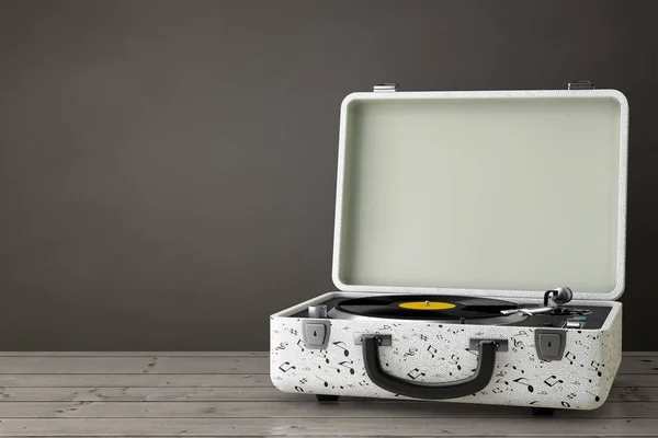 Giradiscos portátiles de estilo vintage en estuche blanco. 3d — Foto de Stock