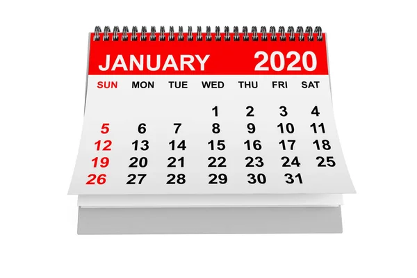 2020 Jahr Januar-Kalender. 3D-Darstellung — Stockfoto