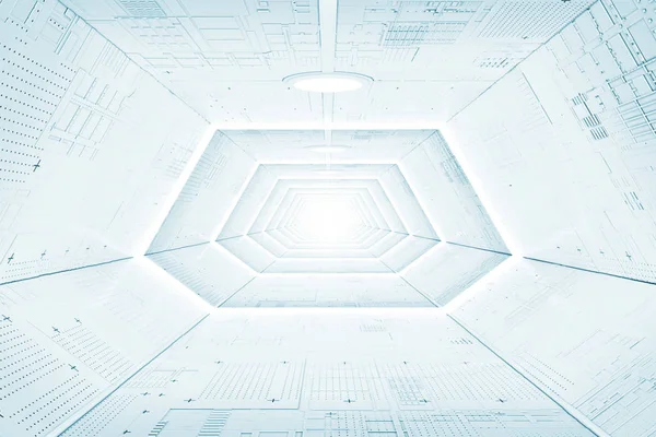 Işık Panelleri ile Geleceğin Bilim-Kurgu Uzay Gemisi Koridoru İçi. — Stok fotoğraf