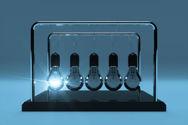Business Idea Concept. Perpetual Motion žárovky s jedním Glo — Stock fotografie