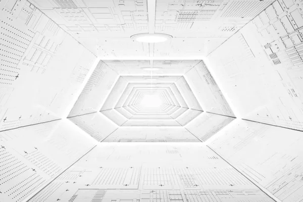 Futuriste Sci-Fi Spaceship Corridor Intérieur avec panneaux lumineux . — Photo