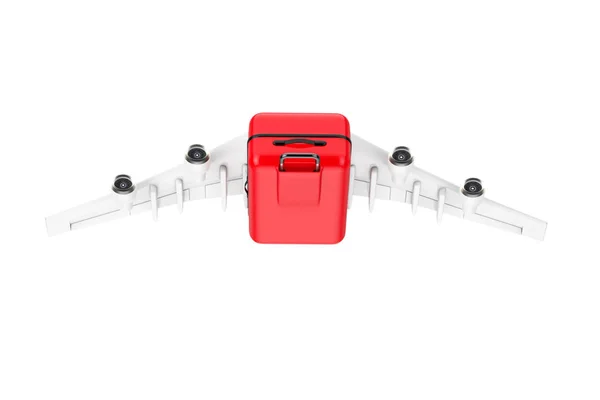 Concept de voyage. Grande valise en polycarbonate rouge avec avion W — Photo