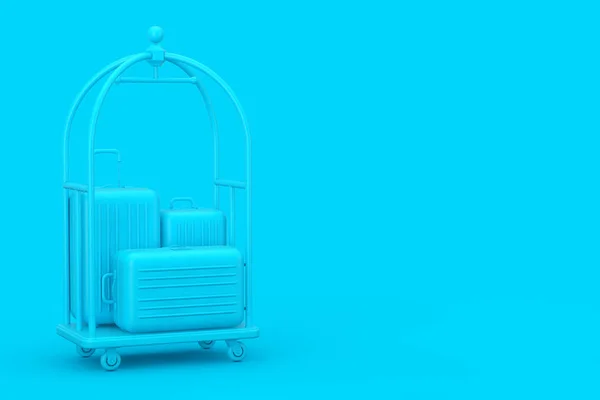 Blue Large Polycarbonate Suitcases in Yellow Luxury Hotel Luggag — Stock Photo, Image