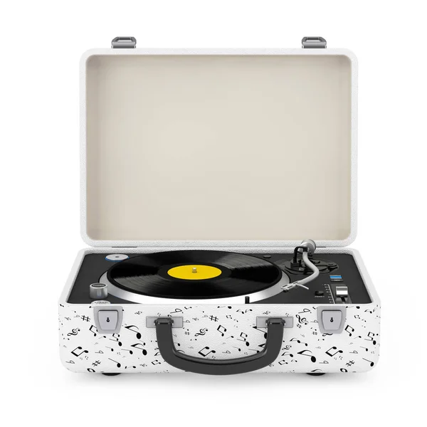 Przenośny gramofon Vintage Style Music Player w białym etui. 3d — Zdjęcie stockowe